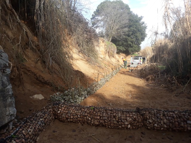 Instal·lació de rocrolls per retenir sediments amb feixines i estaques (Vilanova del Vallès, el Vallès Oriental)
